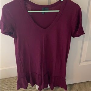 Anthropologie maroon ruffle top